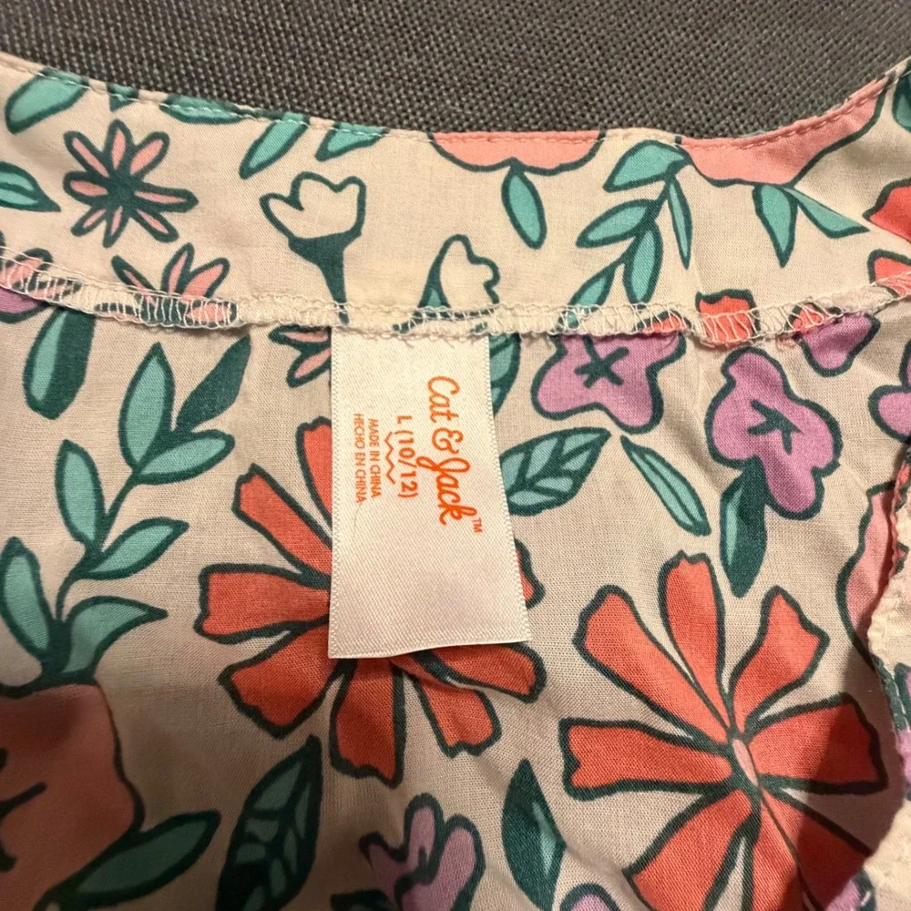 Cat & Jack Girls Floral Swim‎ Cover-Up Dress Tassel Detail Cream Large 10/12